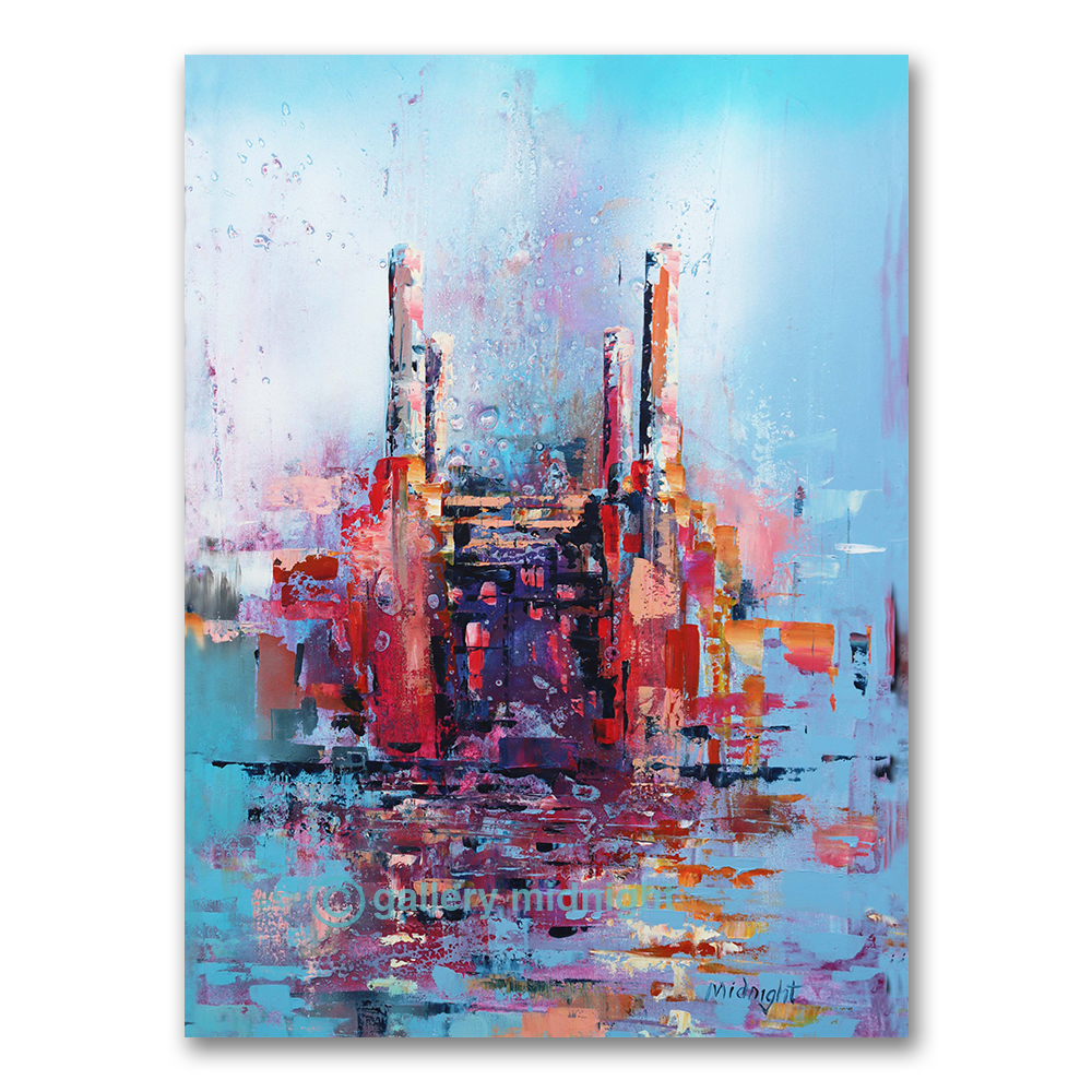 Abstract Battersea Power Station print by Johny Midnight. A fluid, expressive limited edition artwork capturing movement, memory and reflection.