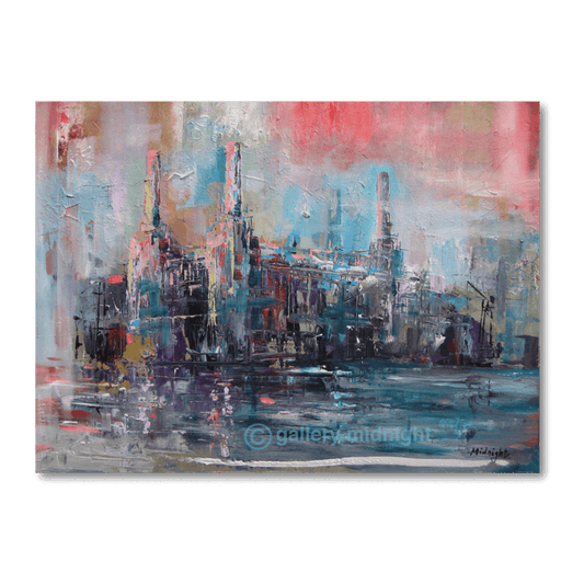 Before Demolition limited edition print by Johny Midnight showing Battersea Power Station with dramatic abstract reflections on the River Thames