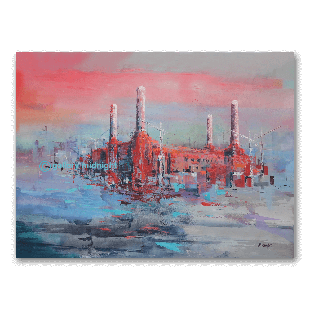 BIG POWER 33 Floating abstract Battersea Power Station print with pink sky and soft reflections by Johny Midnight