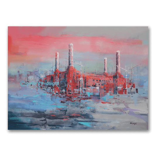 BIG POWER 33 Floating abstract Battersea Power Station print with pink sky and soft reflections by Johny Midnight