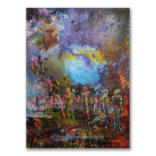Colorful abstract painting with figures and dynamic composition